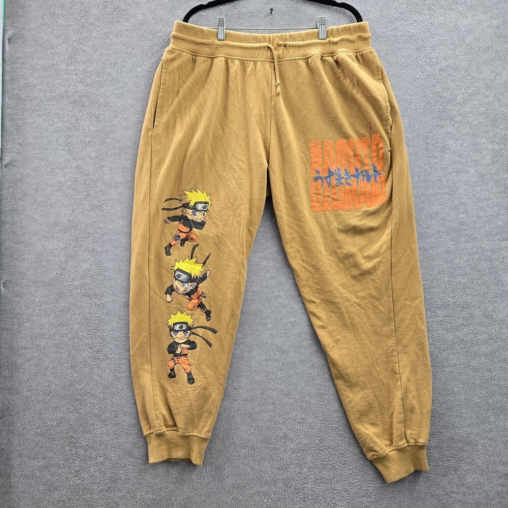 Naruto‎ Men Pants 2X Brown Sweatpants Graphic Fleece Anime